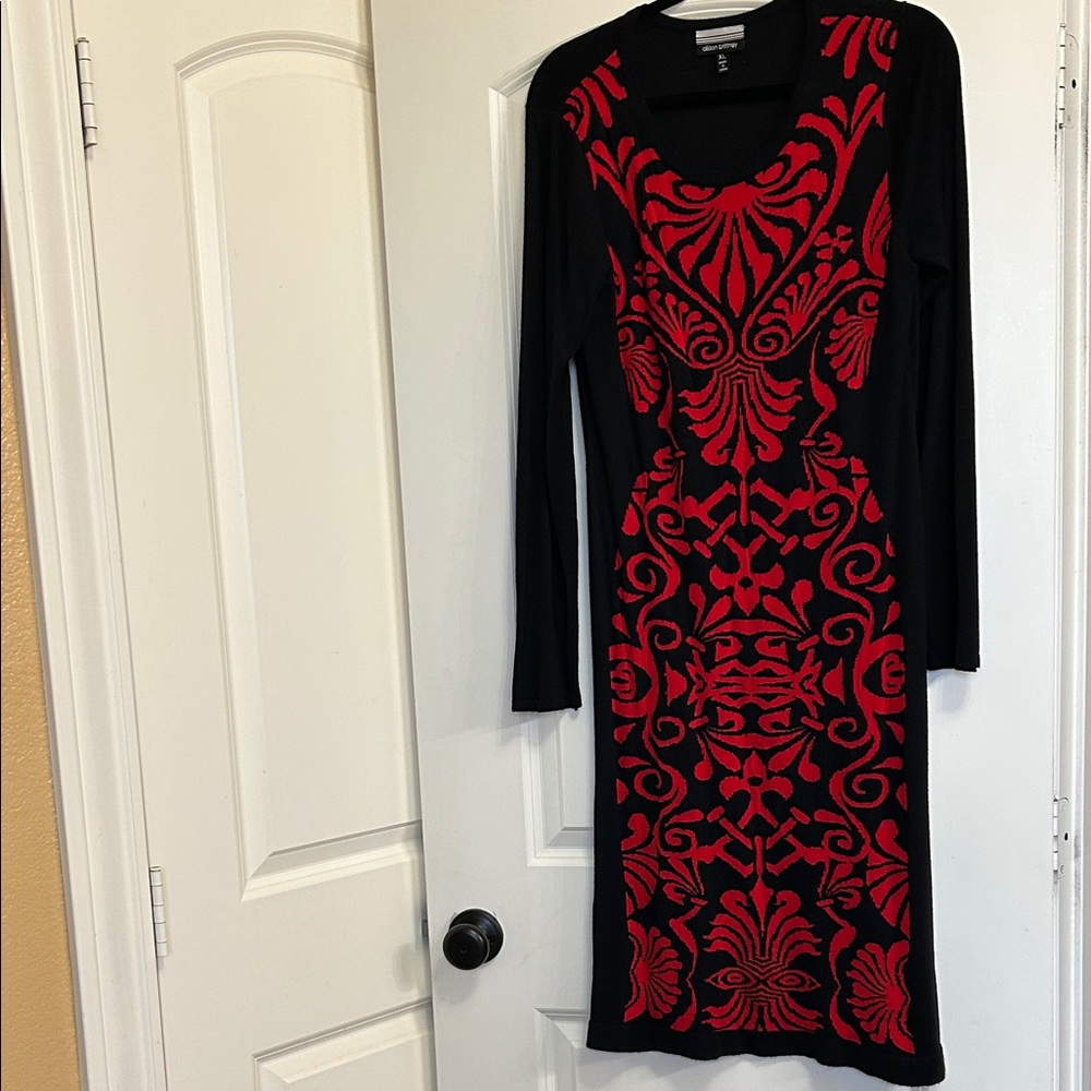 Allison Brittney Black Dress with Red Pattern
